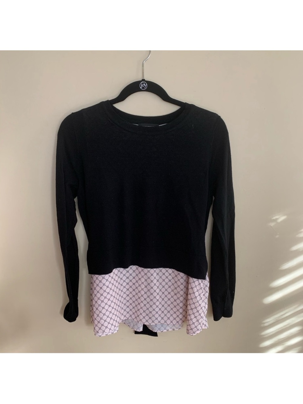 club monaco Black Layered Sweater with Pink Patterned Hem